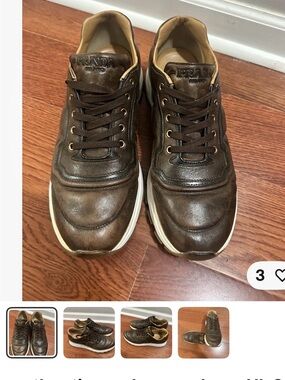 Prada Men’s Brown Leather Low-Top Sneakers with White Trim